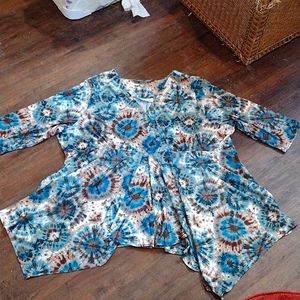 Hippie tie-dye pattern tunic blouse 3-4xl